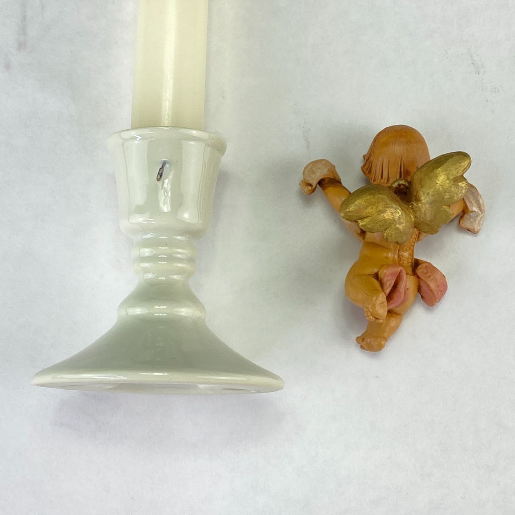 Vintage RR Roman O Holy Night Candlestick with Cherub Angel