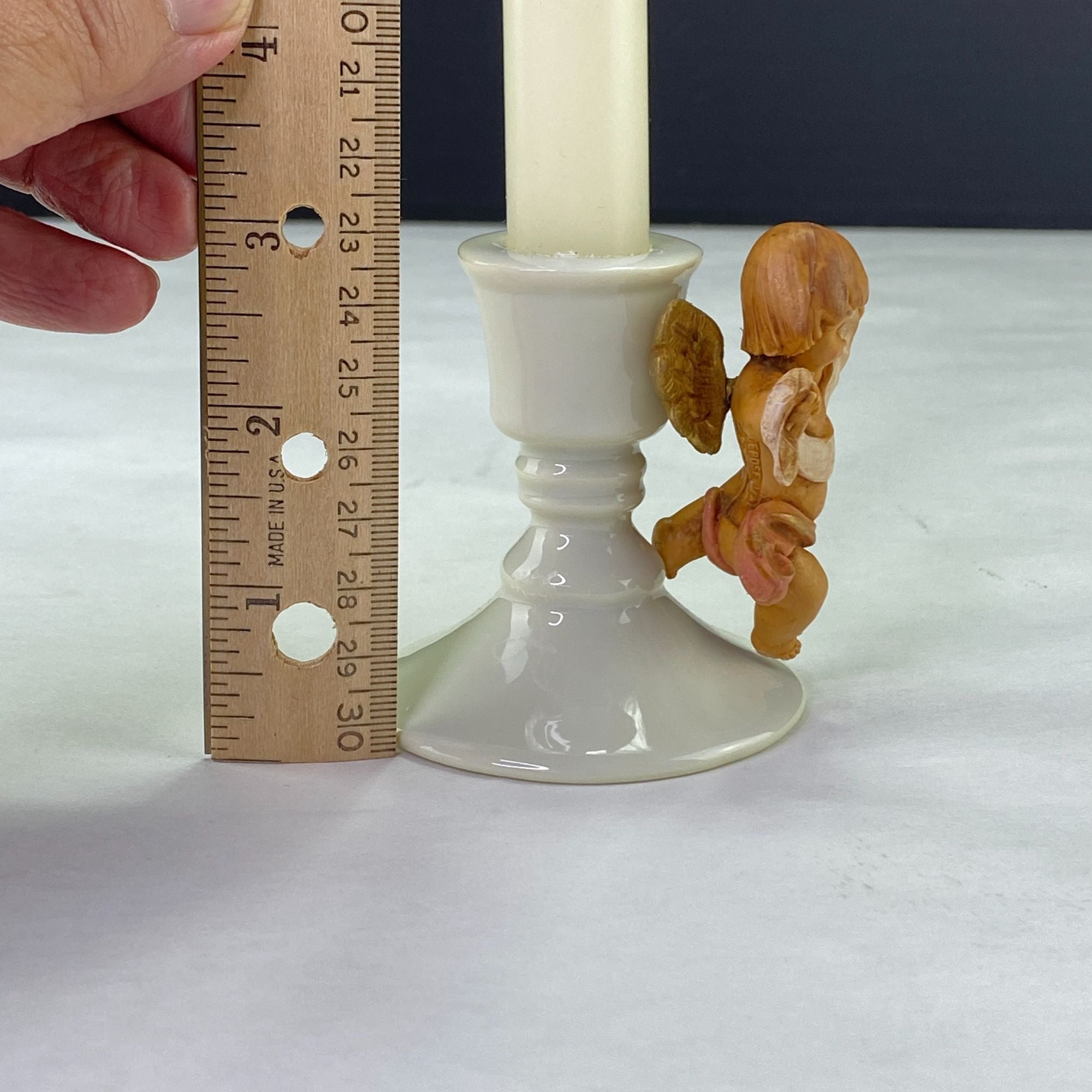 Vintage RR Roman O Holy Night Candlestick with Cherub Angel