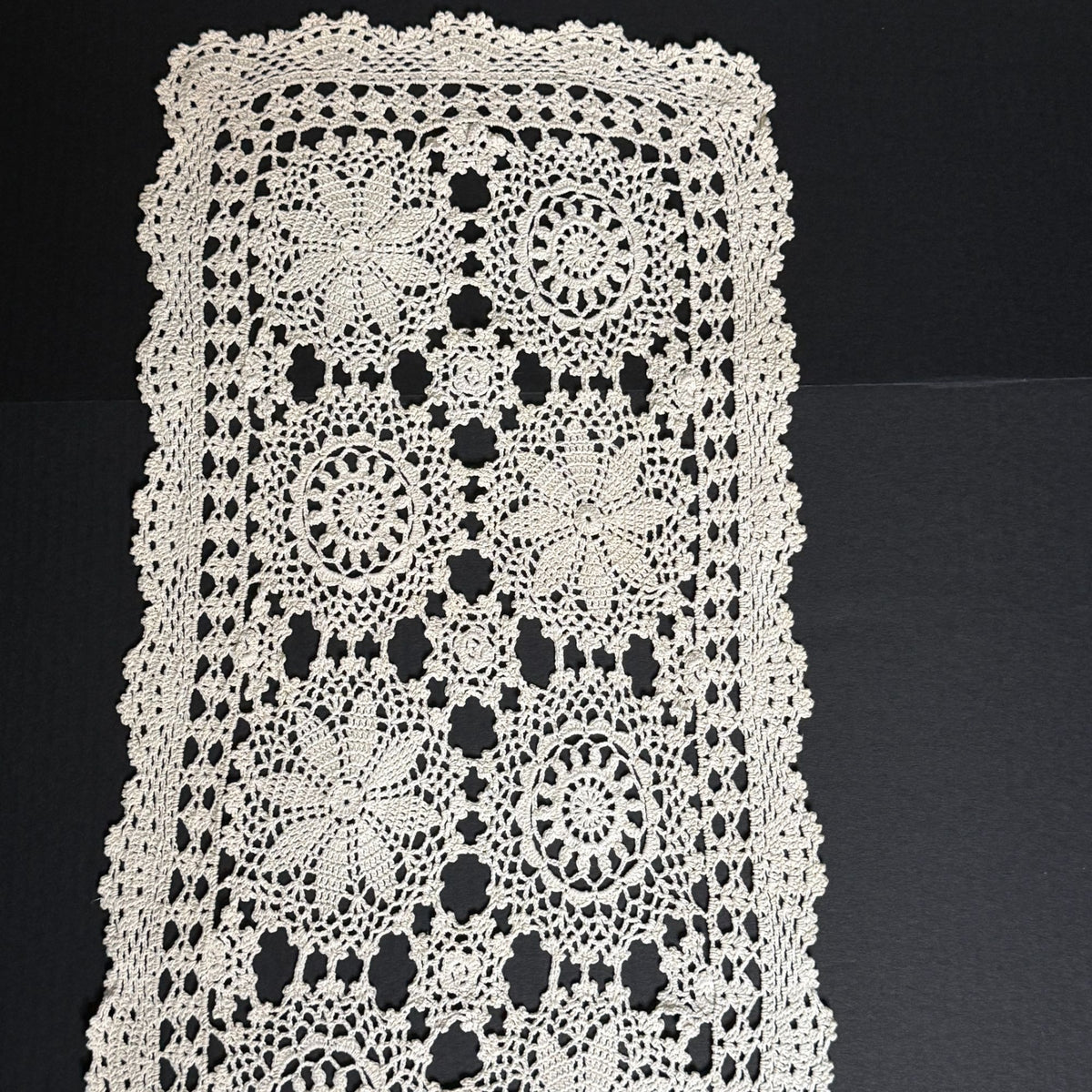 Vintage Handmade Crochet Table Runner 42" x 14" Ivory Floral Lace Doily