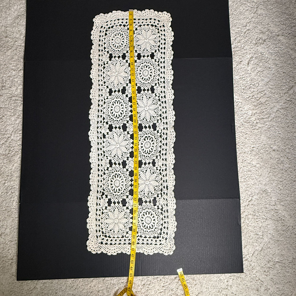 Vintage Handmade Crochet Table Runner 42" x 14" Ivory Floral Lace Doily