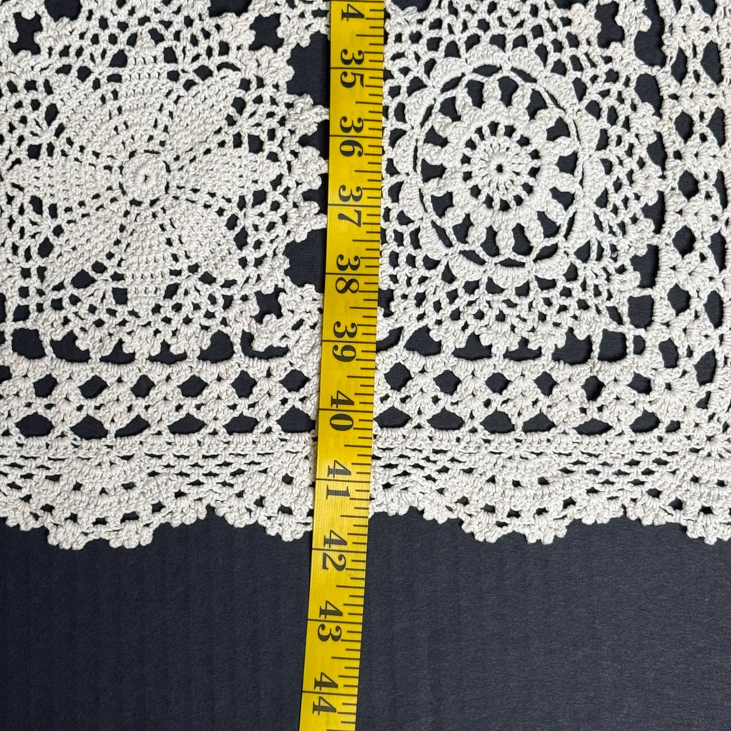 Vintage Handmade Crochet Table Runner 42" x 14" Ivory Floral Lace Doily