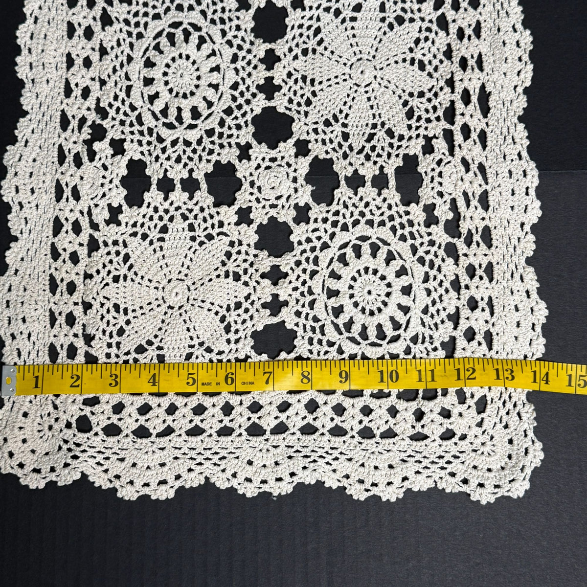 Vintage Handmade Crochet Table Runner 42" x 14" Ivory Floral Lace Doily