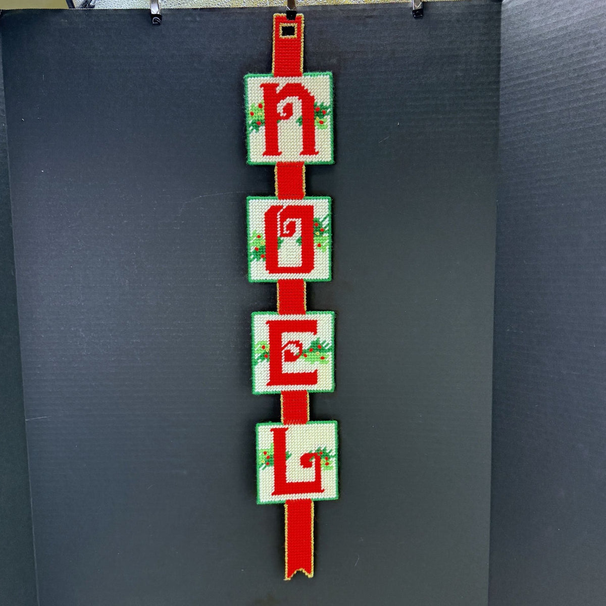 Vintage Plastic Canvas Needlepoint Cross Stitch Noel Christmas Wall Decor