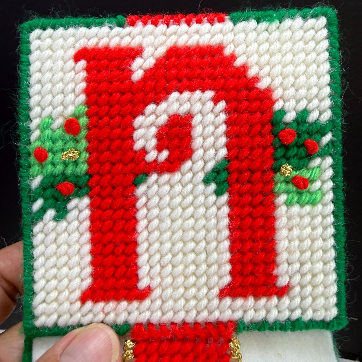 Vintage Plastic Canvas Needlepoint Cross Stitch Noel Christmas Wall Decor
