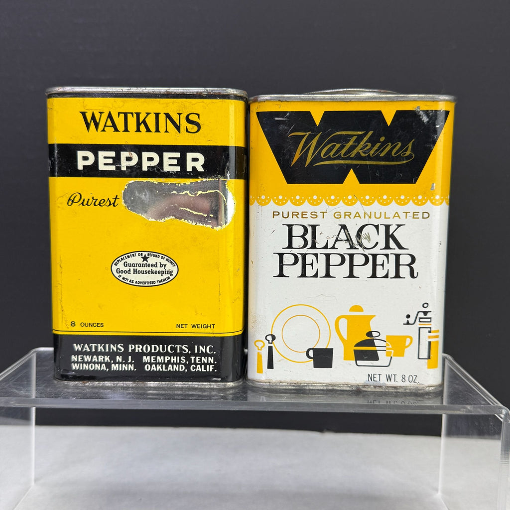 Vintage Watkins Black Pepper 8 oz Tins Lot of 2