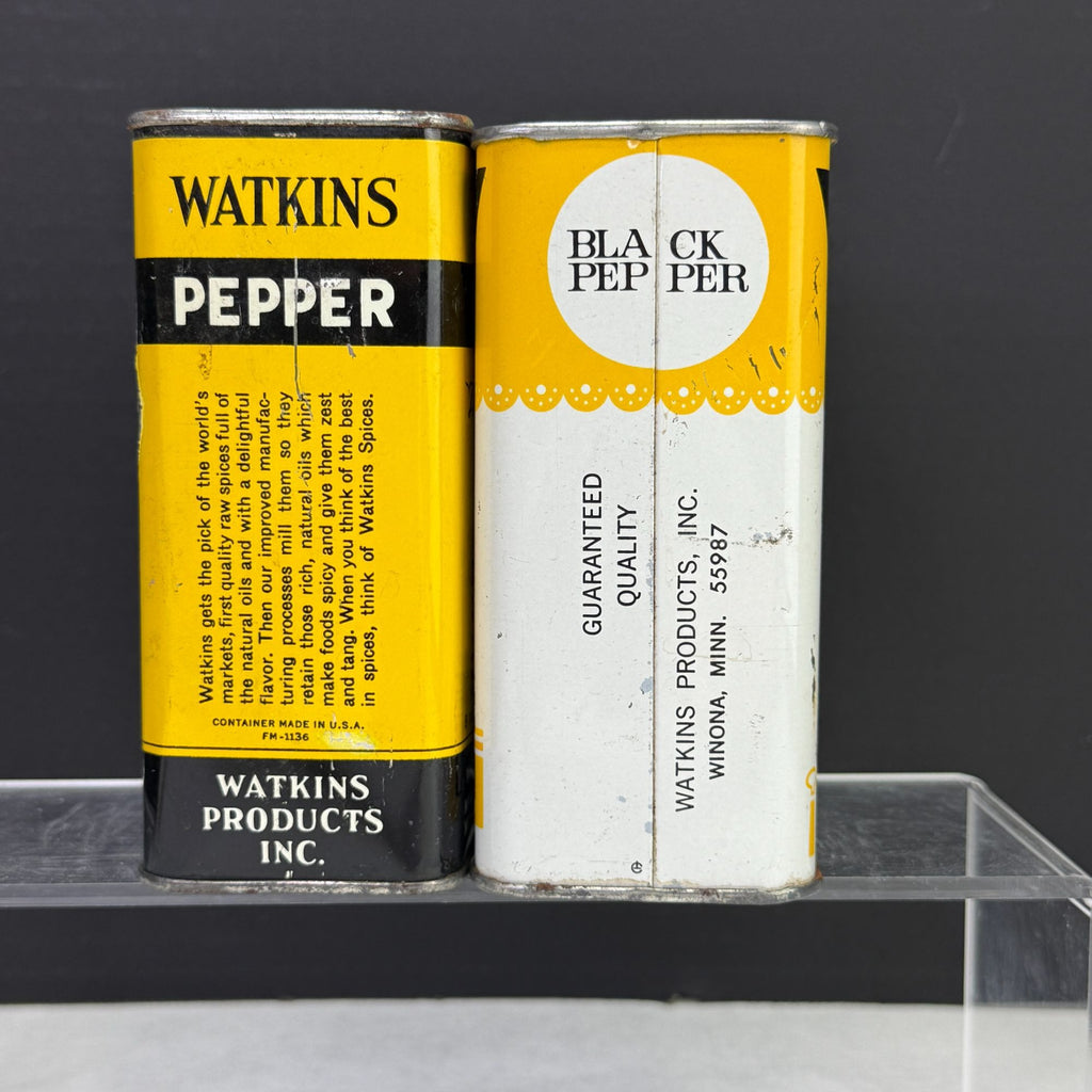 Vintage Watkins Black Pepper 8 oz Tins Lot of 2