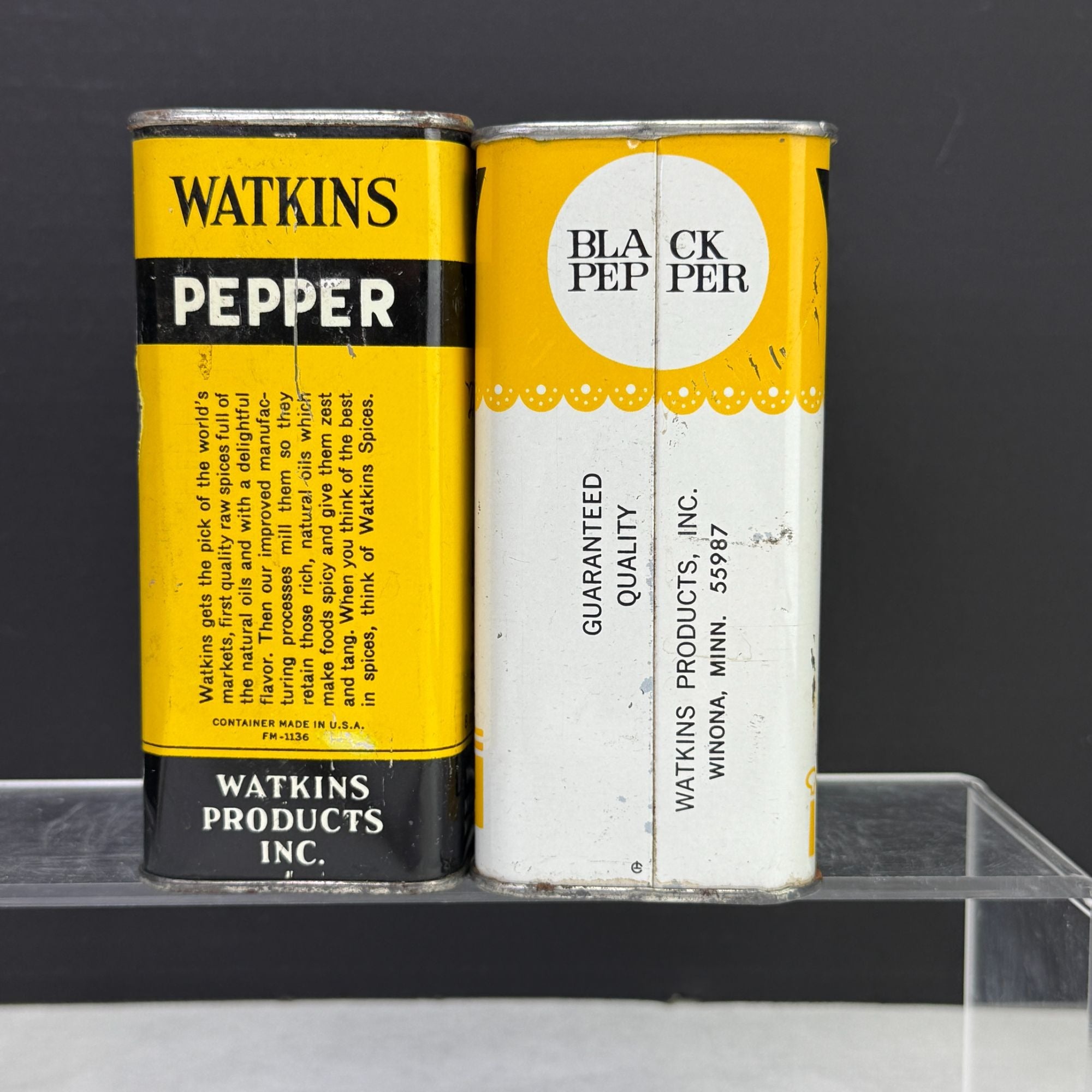 Vintage Watkins Black Pepper 8 oz Tins Lot of 2