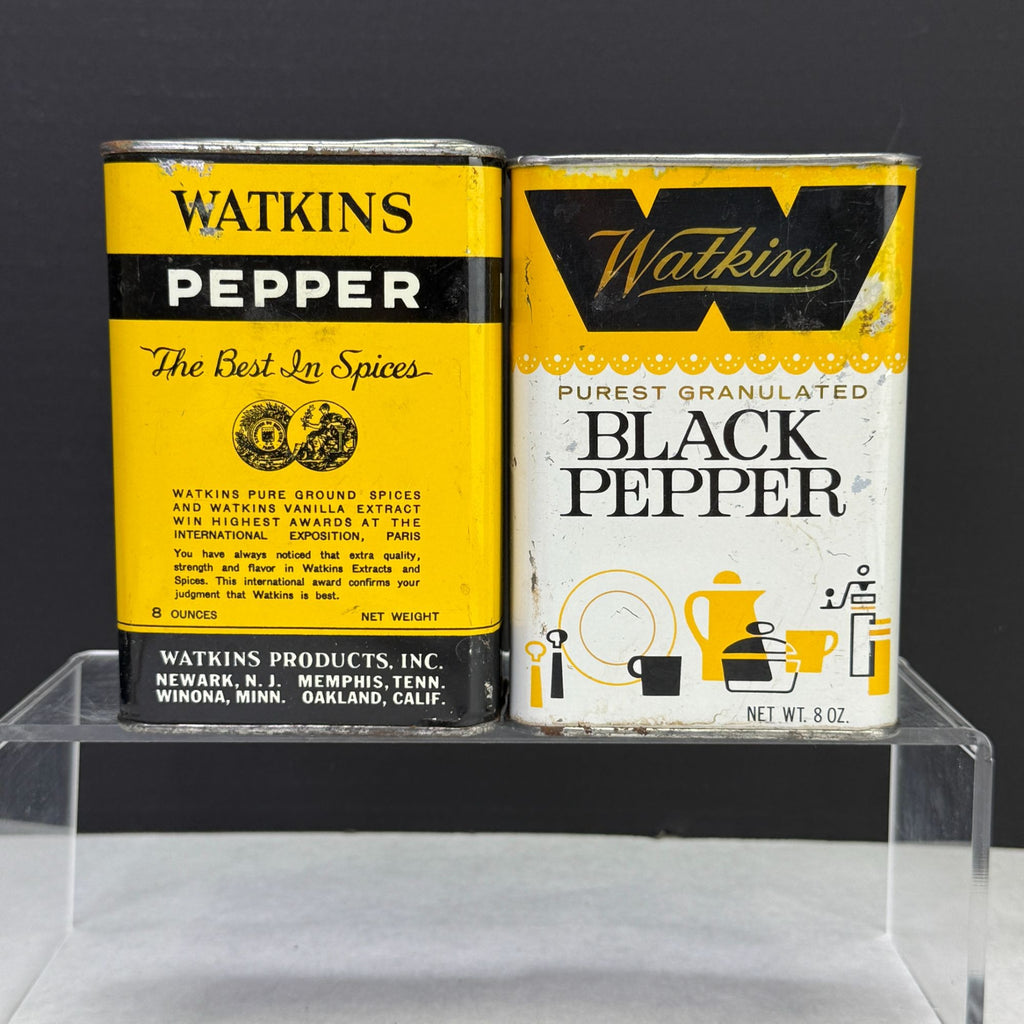 Vintage Watkins Black Pepper 8 oz Tins Lot of 2