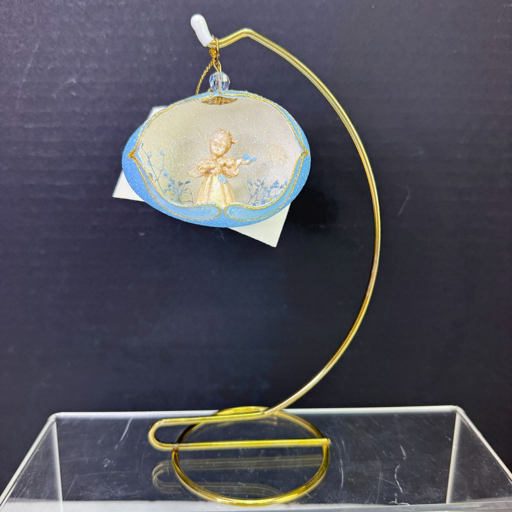 Vintage Real Egg Diorama Christmas Angel Ornament with Stand