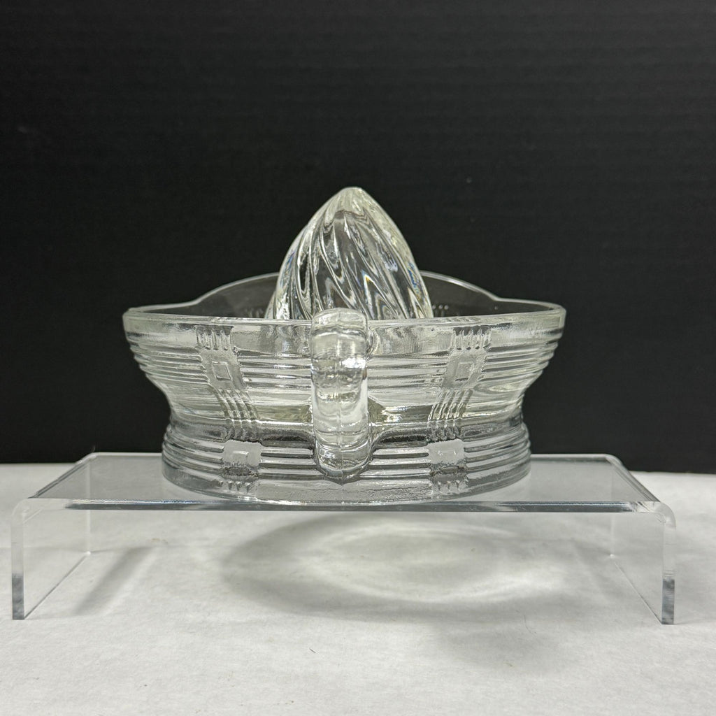Vintage Hazel Atlas Crisscross Clear Glass Juicer Reamer With Handle & Spout