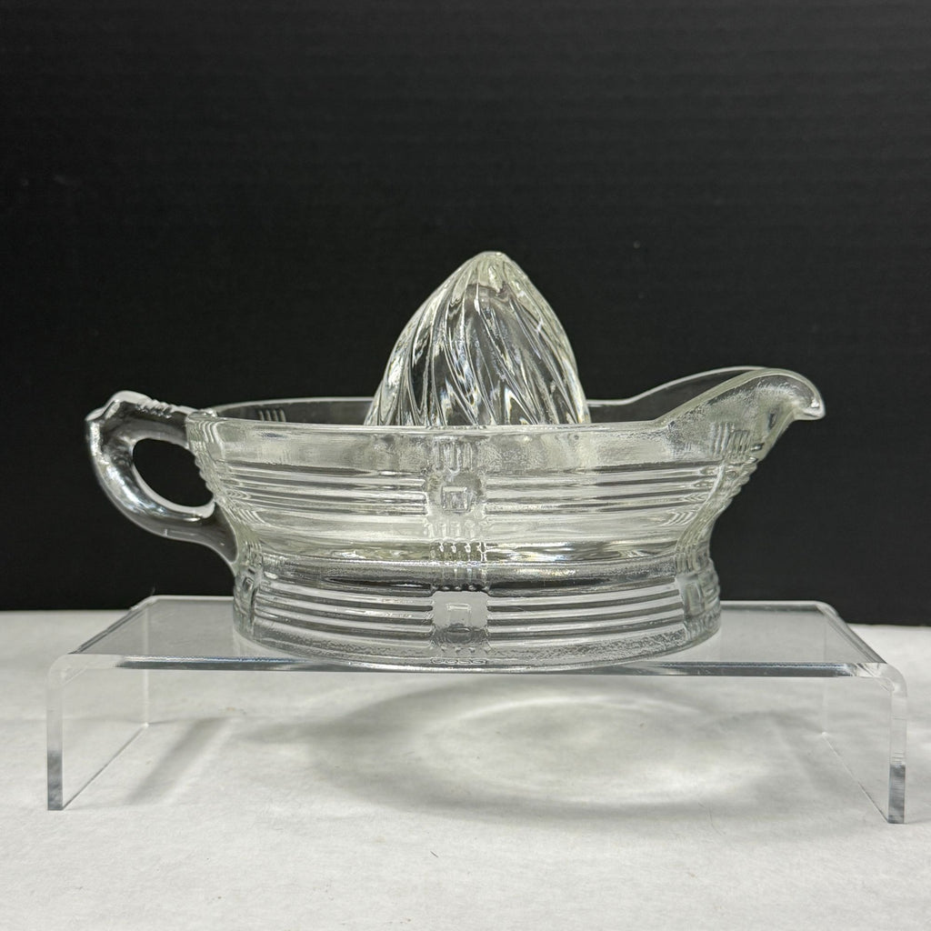 Vintage Hazel Atlas Crisscross Clear Glass Juicer Reamer With Handle & Spout