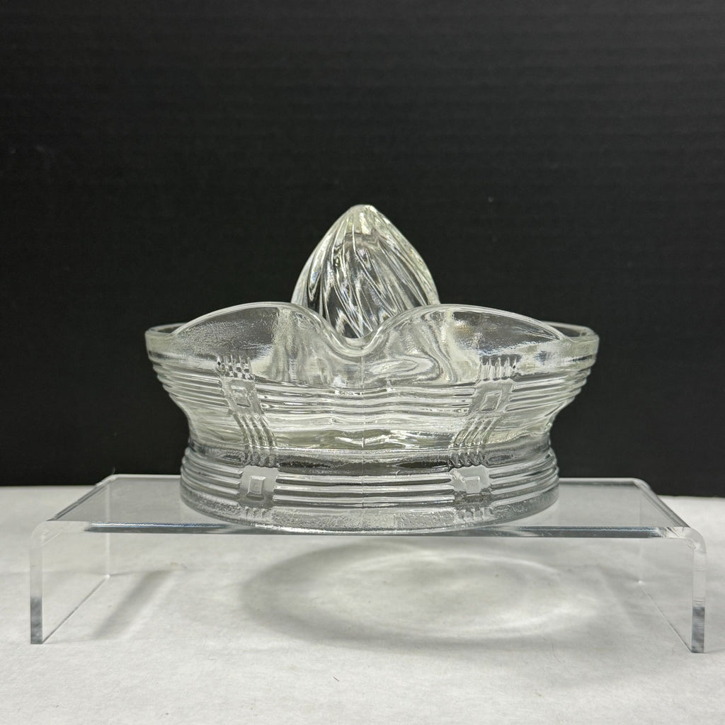 Vintage Hazel Atlas Crisscross Clear Glass Juicer Reamer With Handle & Spout