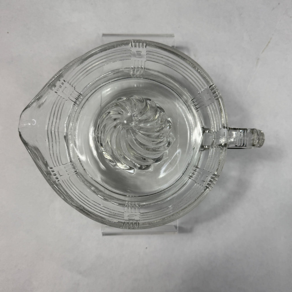 Vintage Hazel Atlas Crisscross Clear Glass Juicer Reamer With Handle & Spout