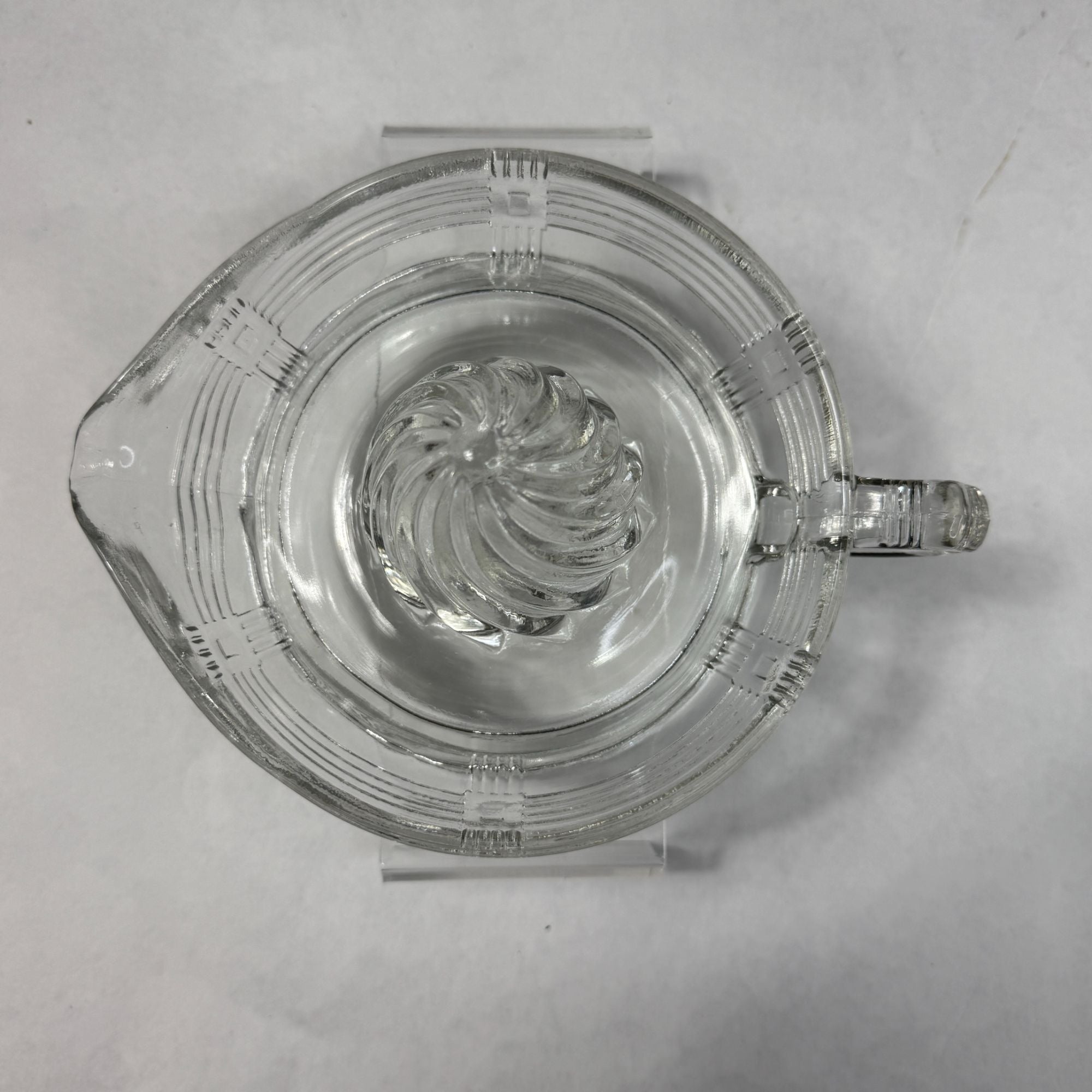 Vintage Hazel Atlas Crisscross Clear Glass Juicer Reamer With Handle & Spout