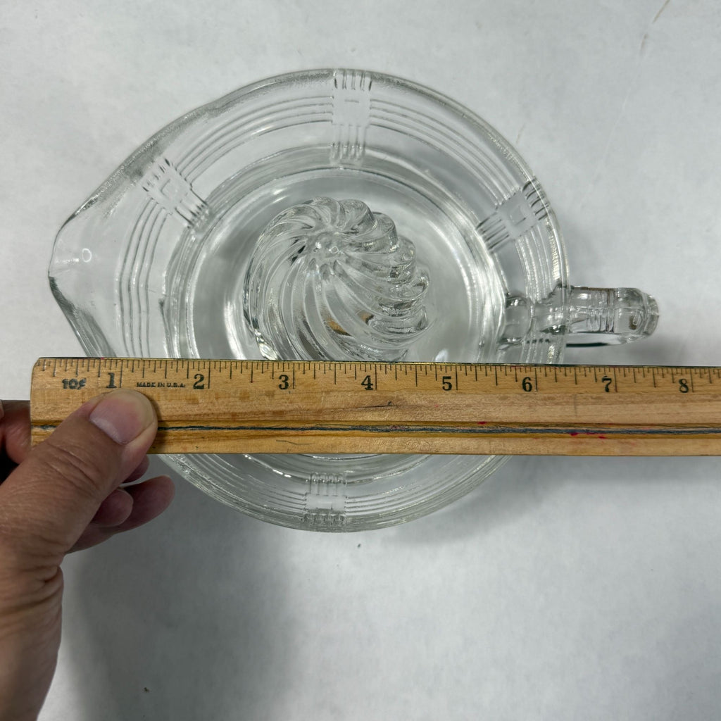 Vintage Hazel Atlas Crisscross Clear Glass Juicer Reamer With Handle & Spout