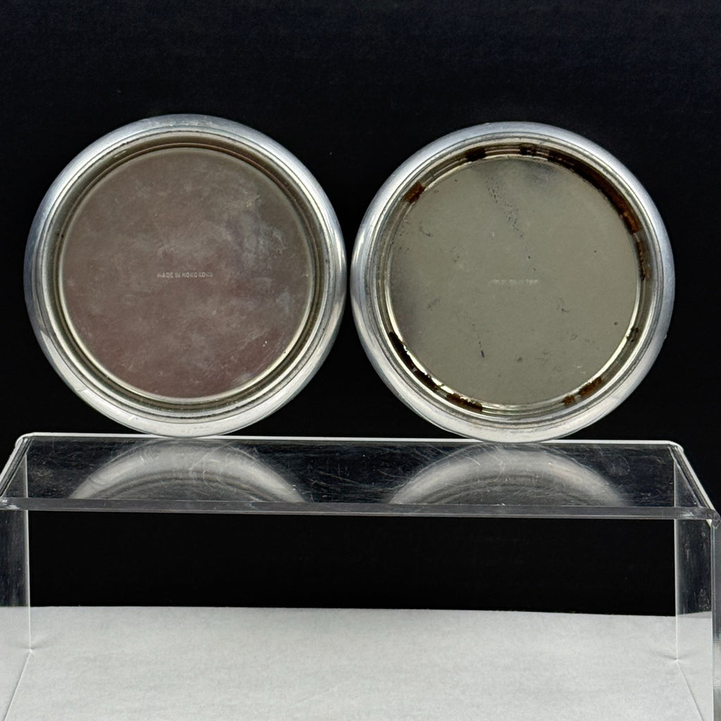 Vintage Aluminum Stacking Coasters with Embroidery Insert Set of 2