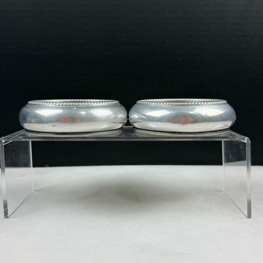 Vintage Aluminum Stacking Coasters with Embroidery Insert Set of 2