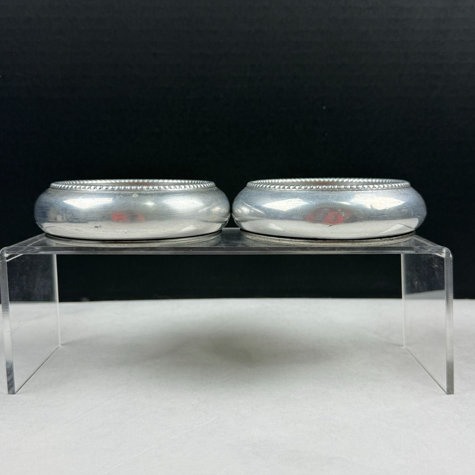 Vintage Aluminum Stacking Coasters with Embroidery Insert Set of 2