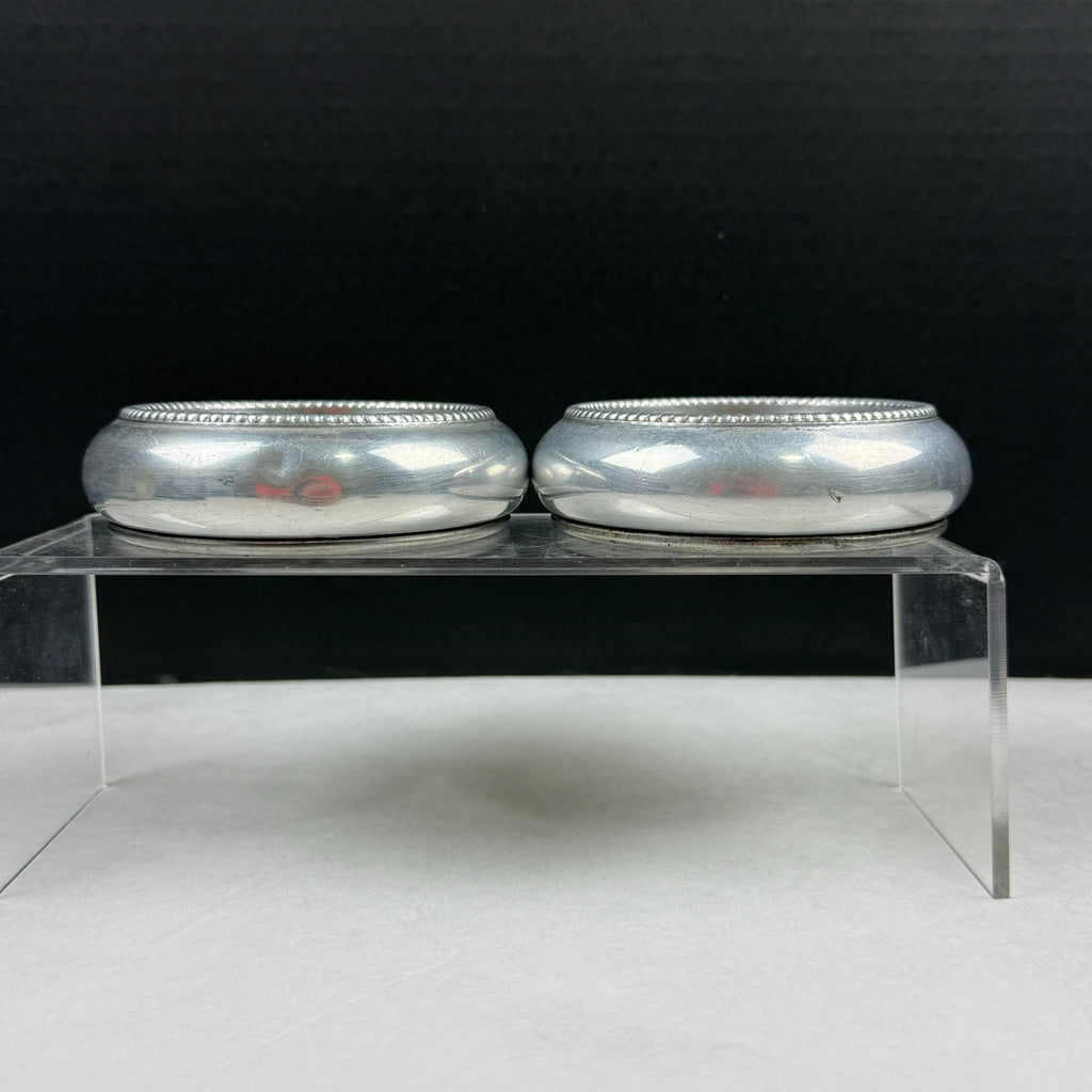 Vintage Aluminum Stacking Coasters with Embroidery Insert Set of 2