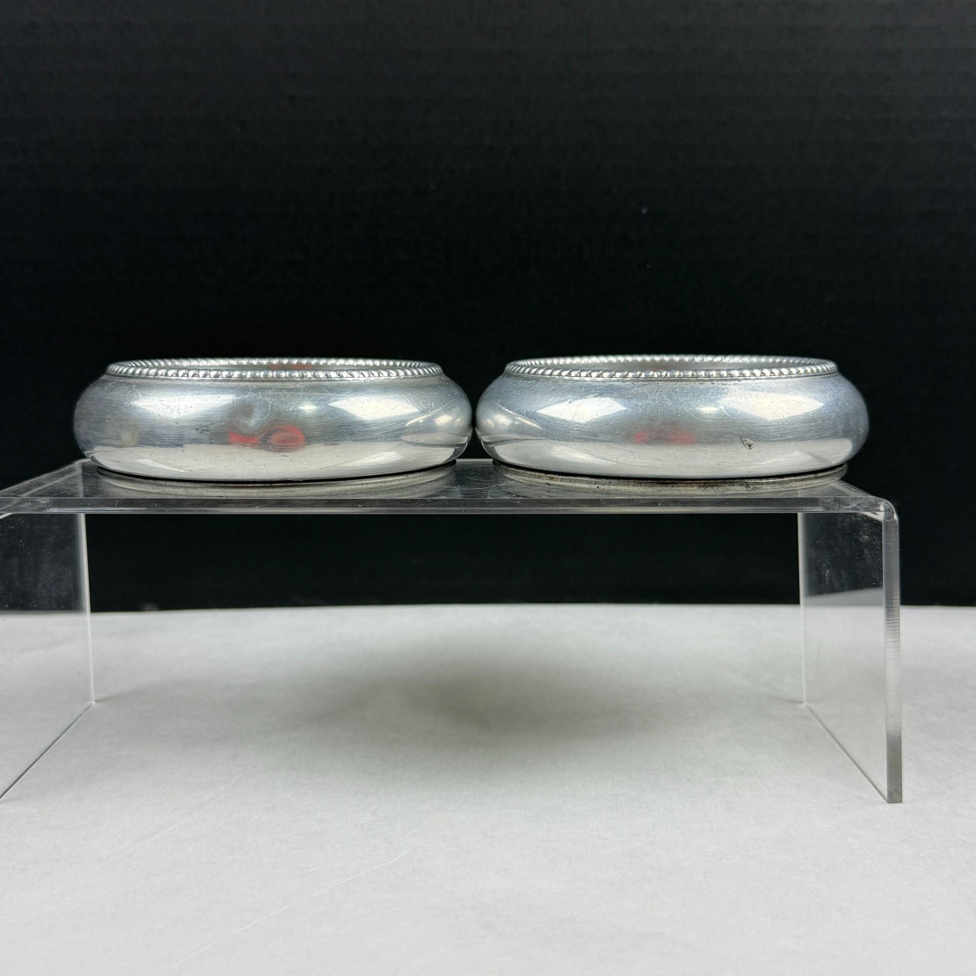 Vintage Aluminum Stacking Coasters with Embroidery Insert Set of 2