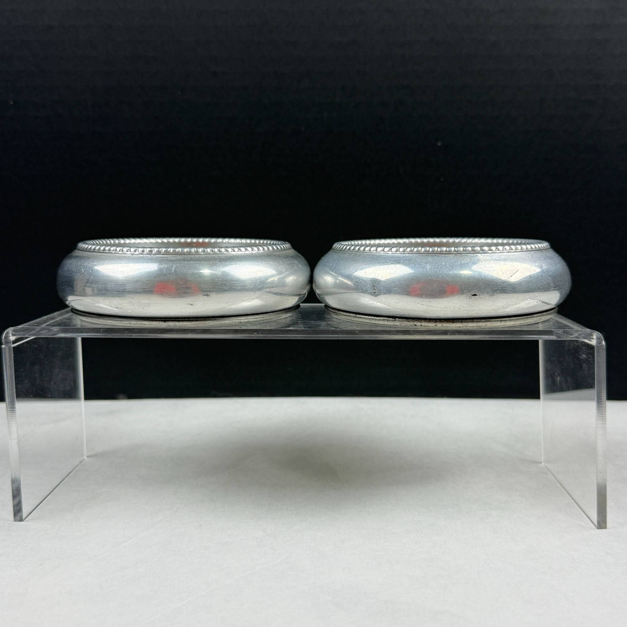 Vintage Aluminum Stacking Coasters with Embroidery Insert Set of 2