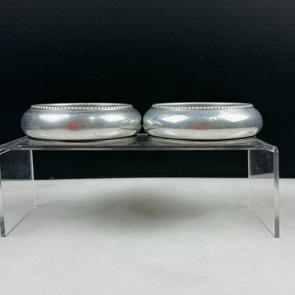 Vintage Aluminum Stacking Coasters with Embroidery Insert Set of 2