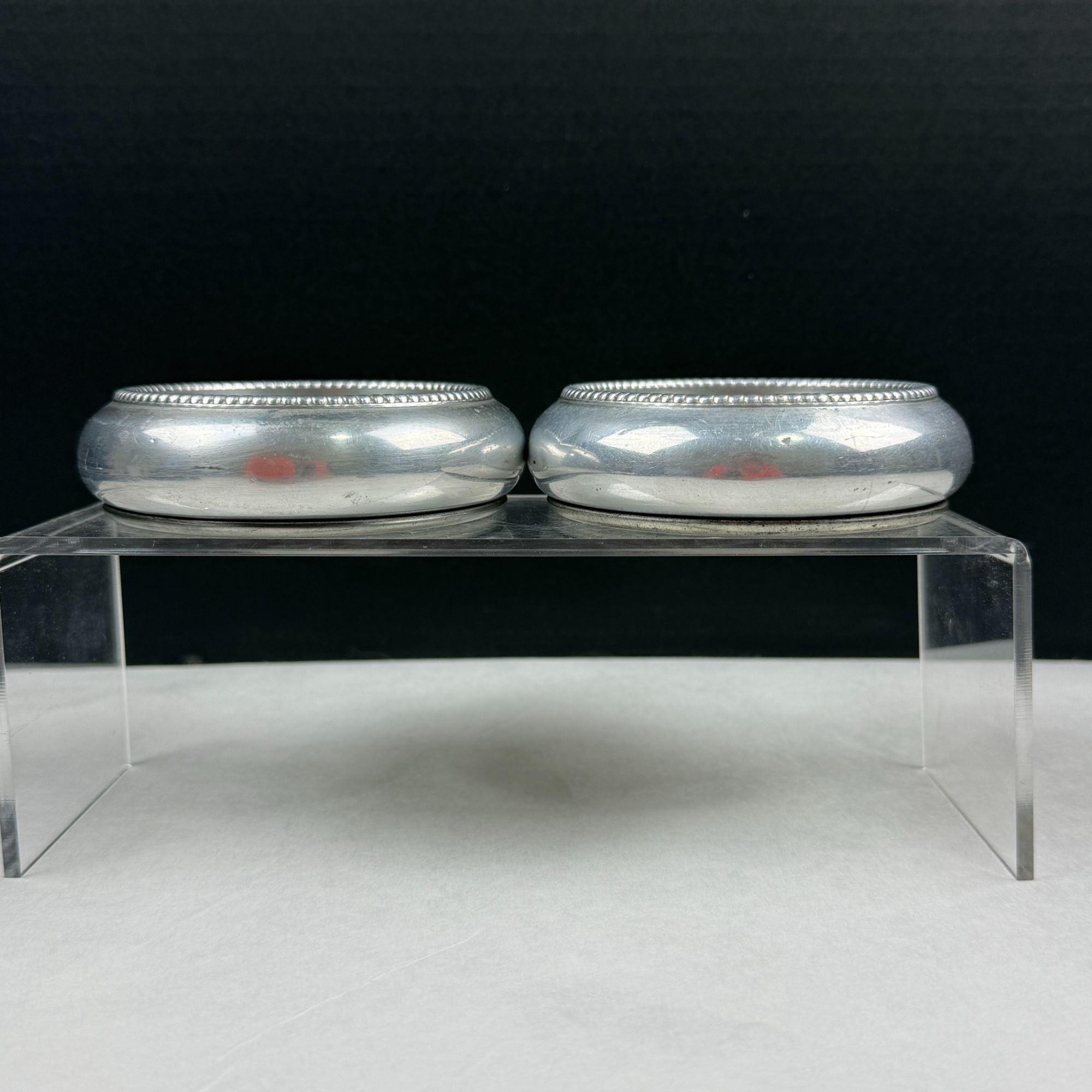 Vintage Aluminum Stacking Coasters with Embroidery Insert Set of 2