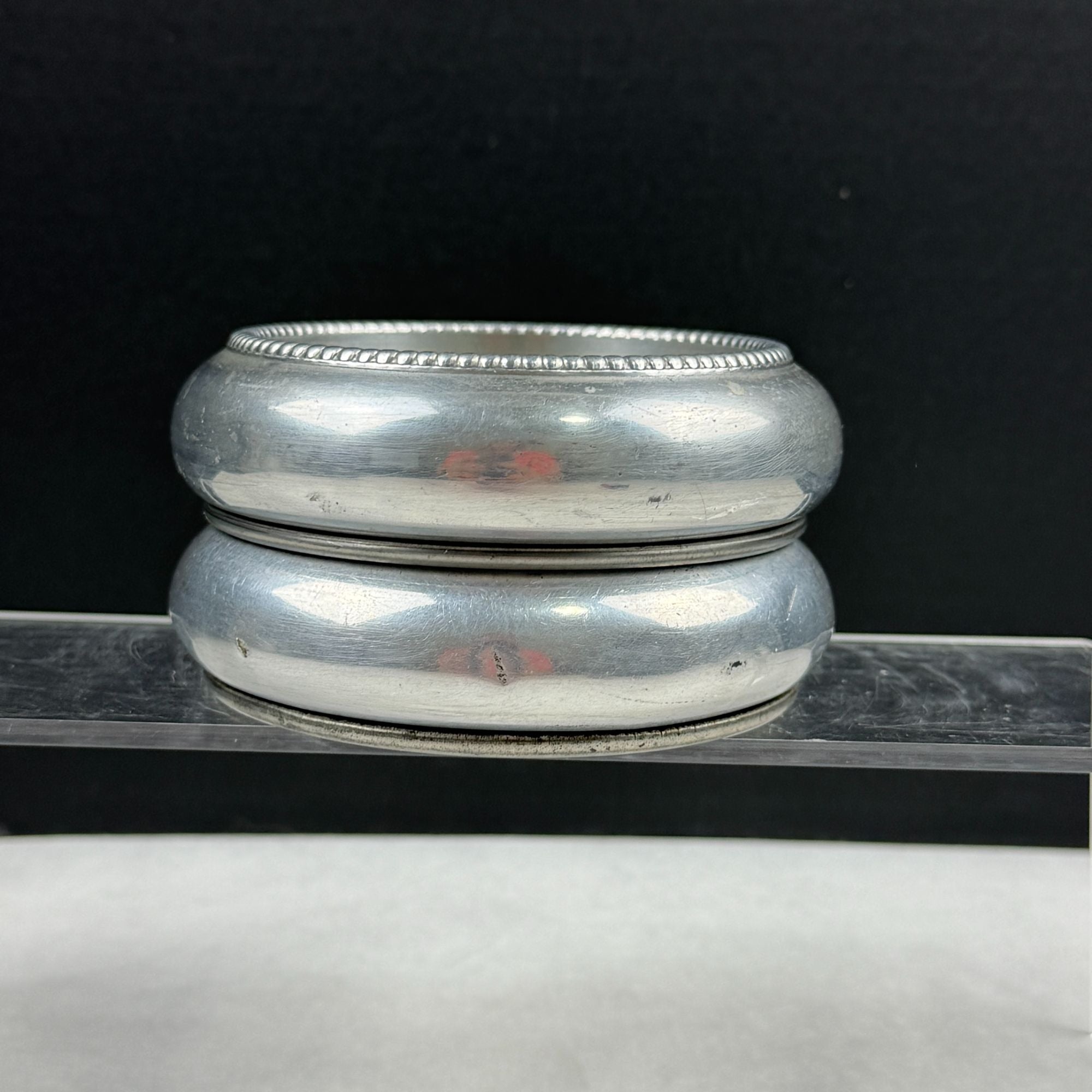 Vintage Aluminum Stacking Coasters with Embroidery Insert Set of 2