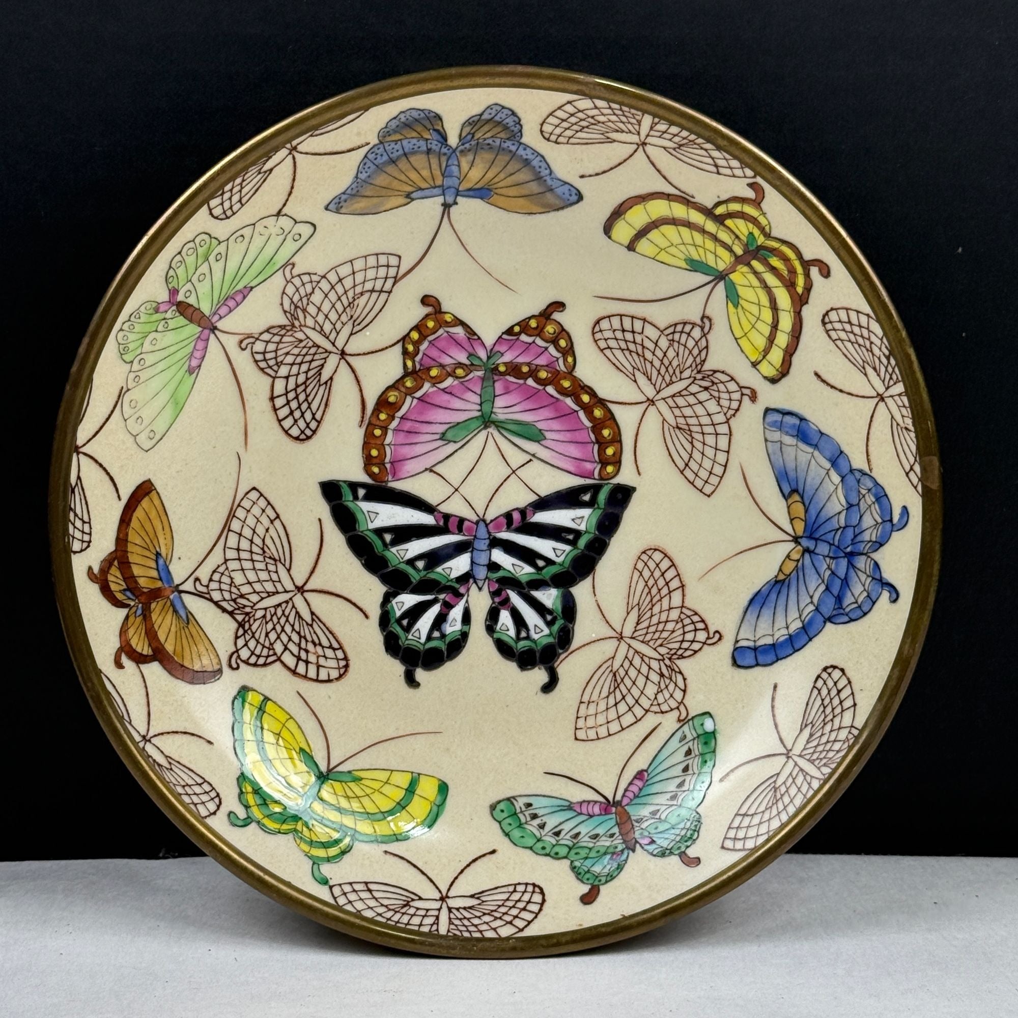 Vintage Trifles Brass & Porcelain Hand-Decorated Butterfly Bowl