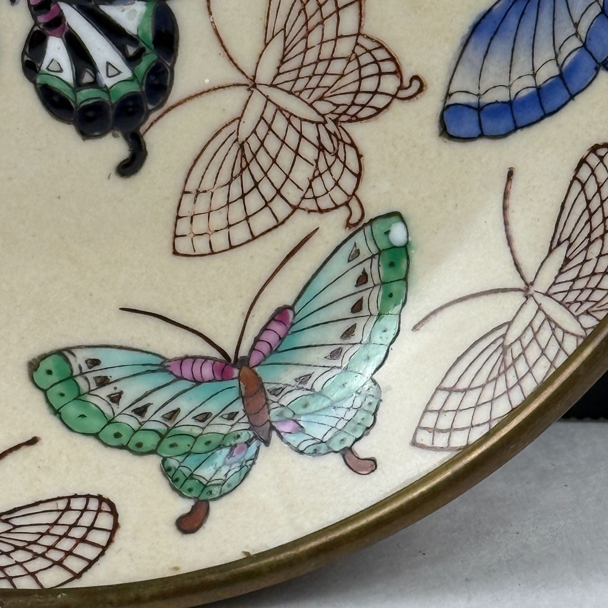 Vintage Trifles Brass & Porcelain Hand-Decorated Butterfly Bowl