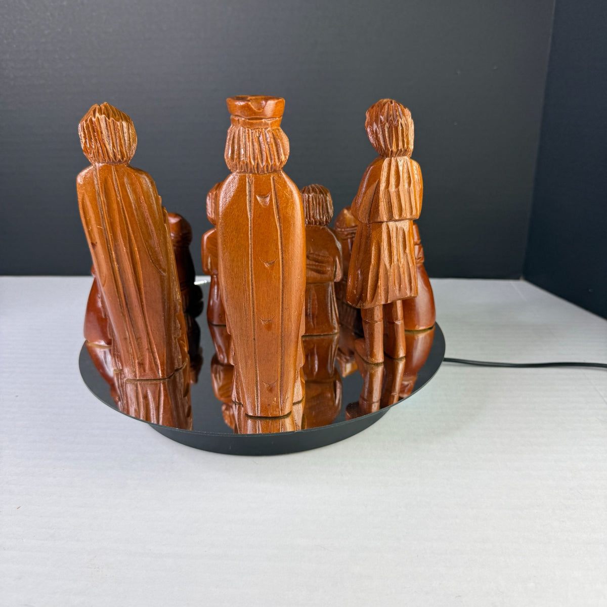 Carved Wood Nativity Figures Set of 7 Christmas Wise Men Camels Rustic Decor