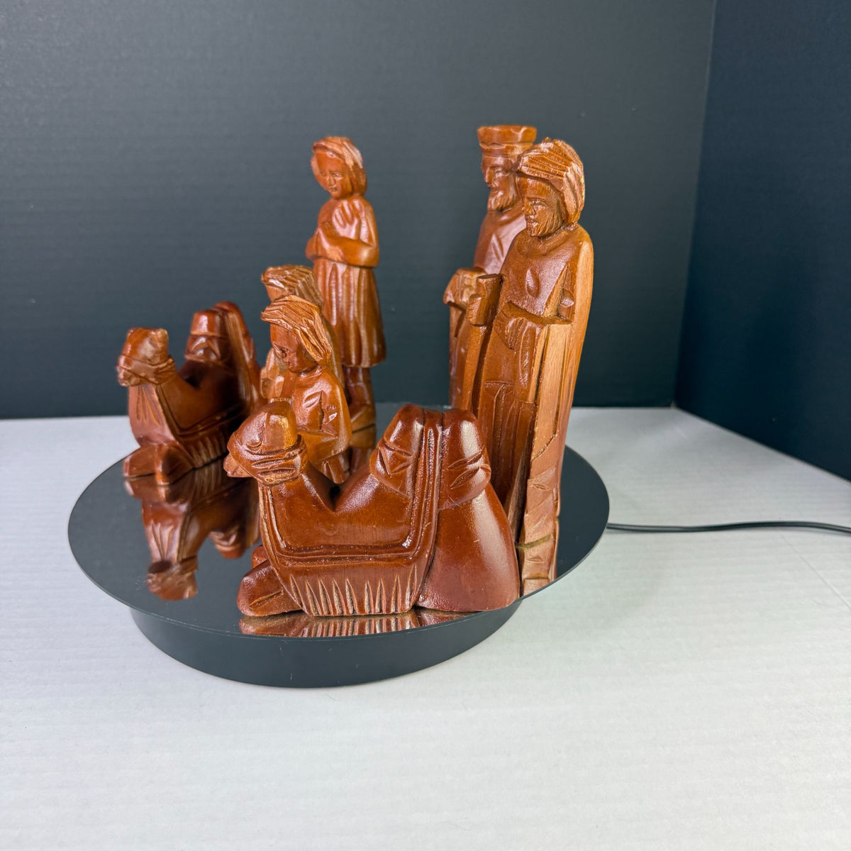 Carved Wood Nativity Figures Set of 7 Christmas Wise Men Camels Rustic Decor