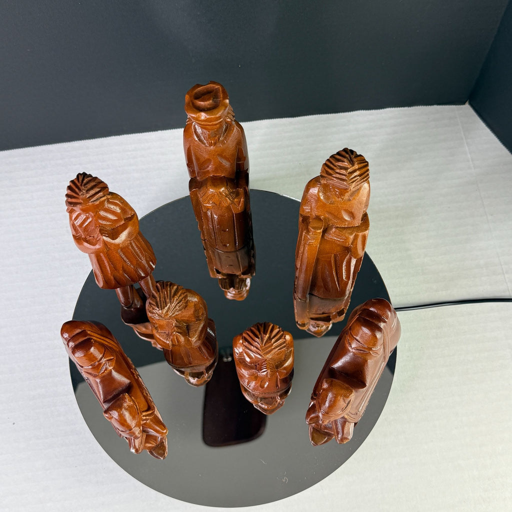 Carved Wood Nativity Figures Set of 7 Christmas Wise Men Camels Rustic Decor