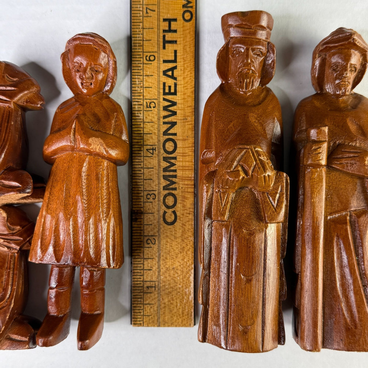 Carved Wood Nativity Figures Set of 7 Christmas Wise Men Camels Rustic Decor