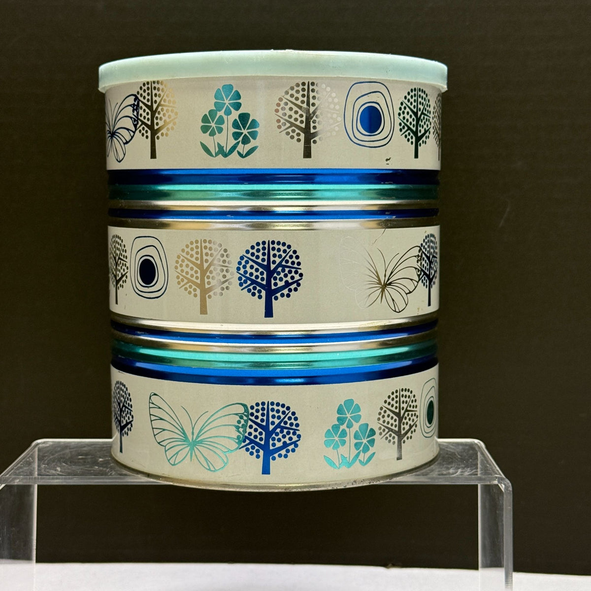 Vintage Butternut Butterfly Blue and White Coffee Tin Can