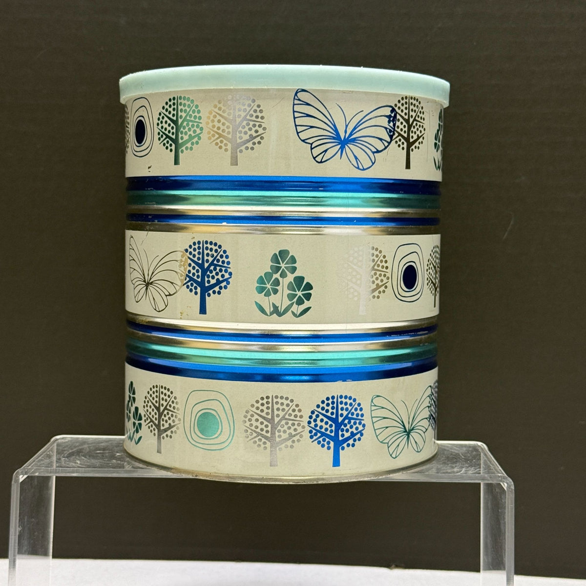 Vintage Butternut Butterfly Blue and White Coffee Tin Can