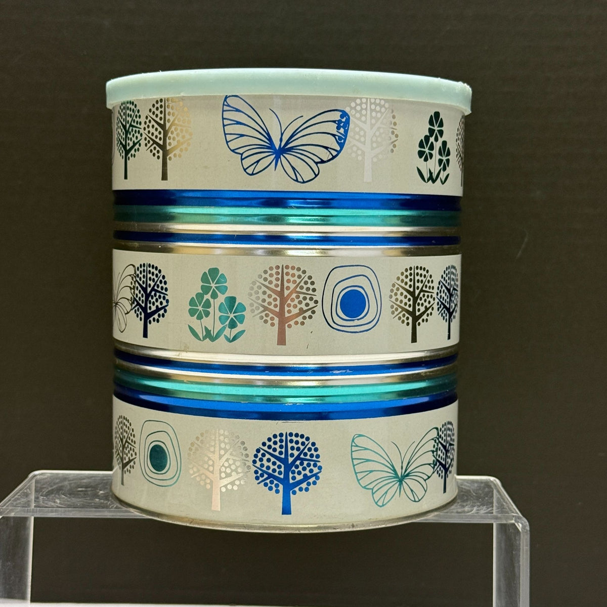 Vintage Butternut Butterfly Blue and White Coffee Tin Can