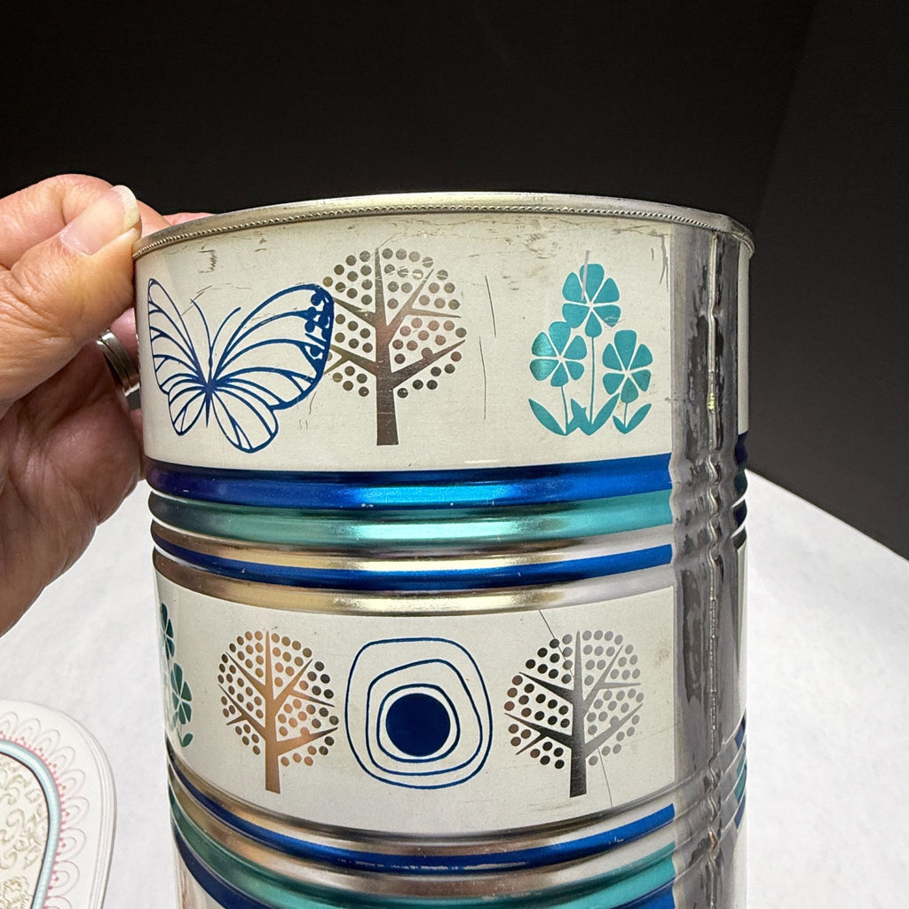 Vintage Butternut Butterfly Blue and White Coffee Tin Can