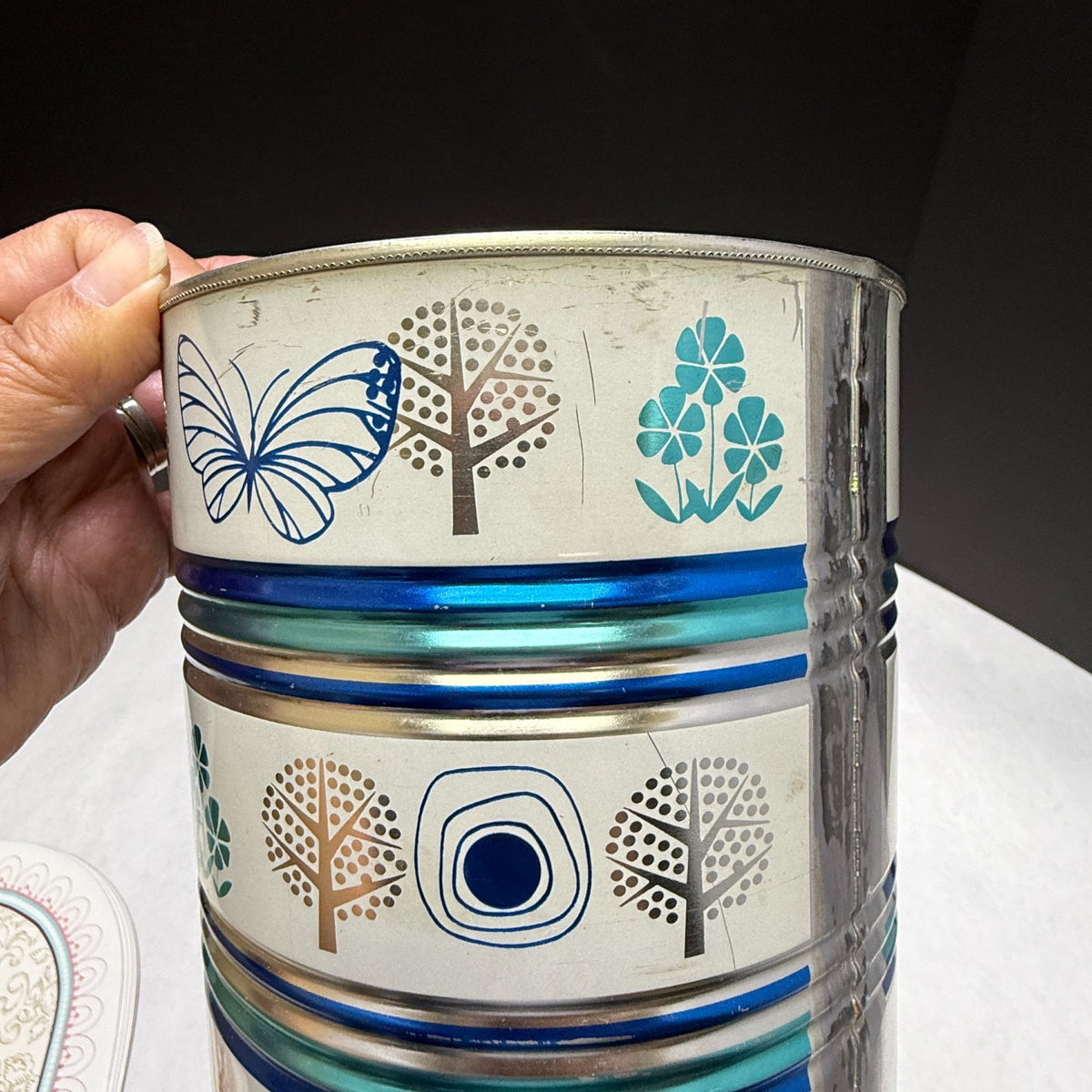 Vintage Butternut Butterfly Blue and White Coffee Tin Can