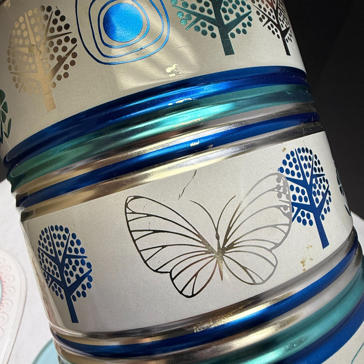 Vintage Butternut Butterfly Blue and White Coffee Tin Can