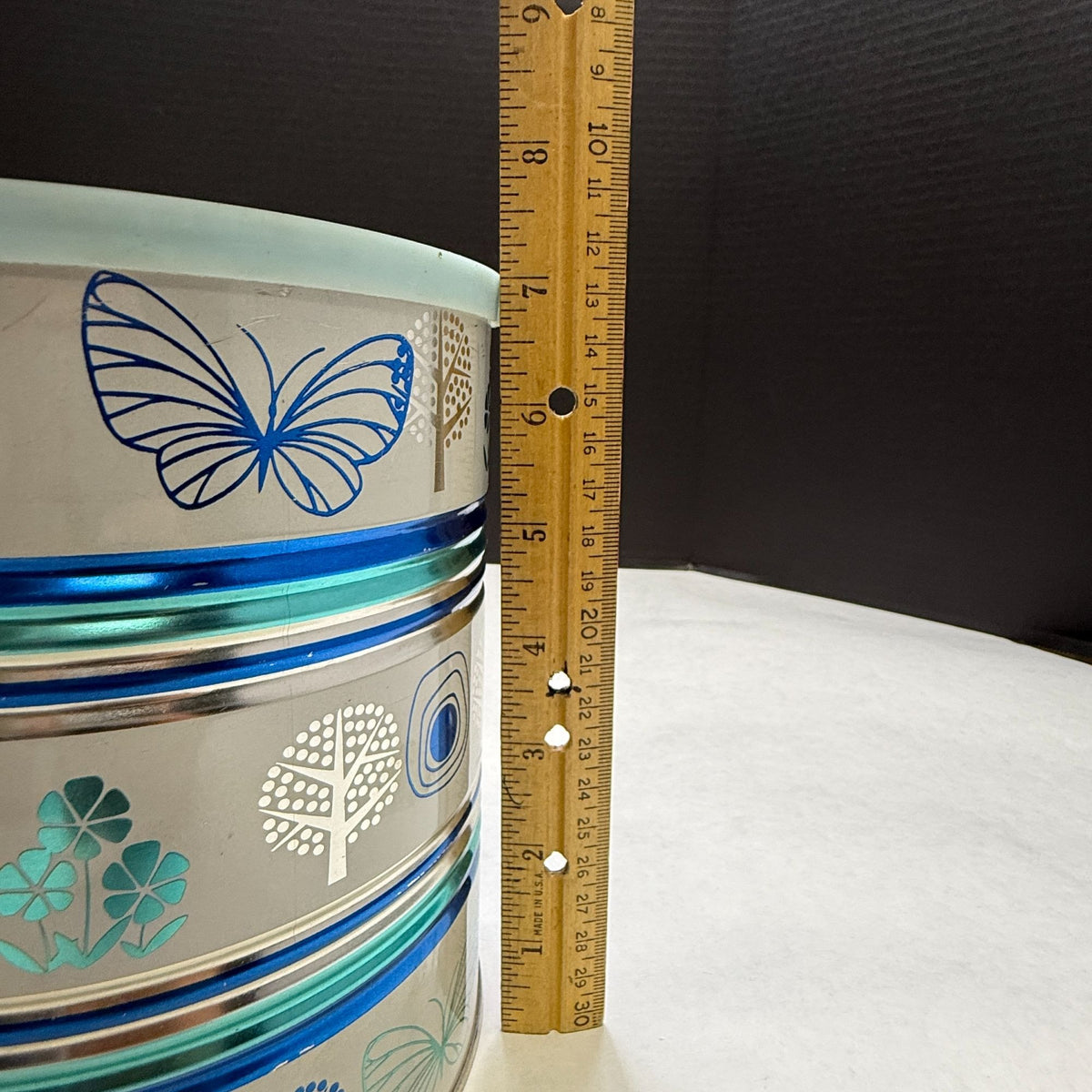 Vintage Butternut Butterfly Blue and White Coffee Tin Can