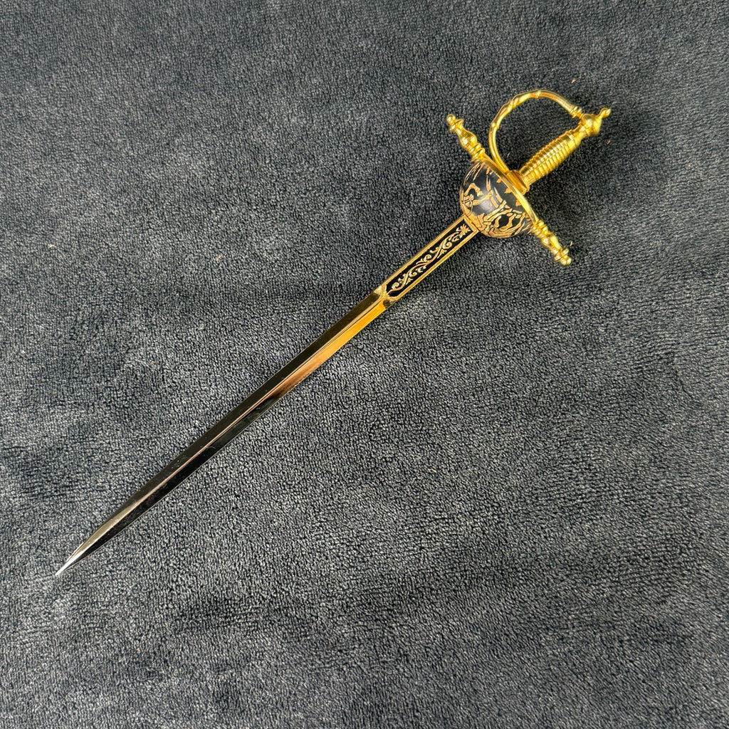 Vintage Toledo Miniature Rapier Sword Letter Opener Conquistador Black Gold