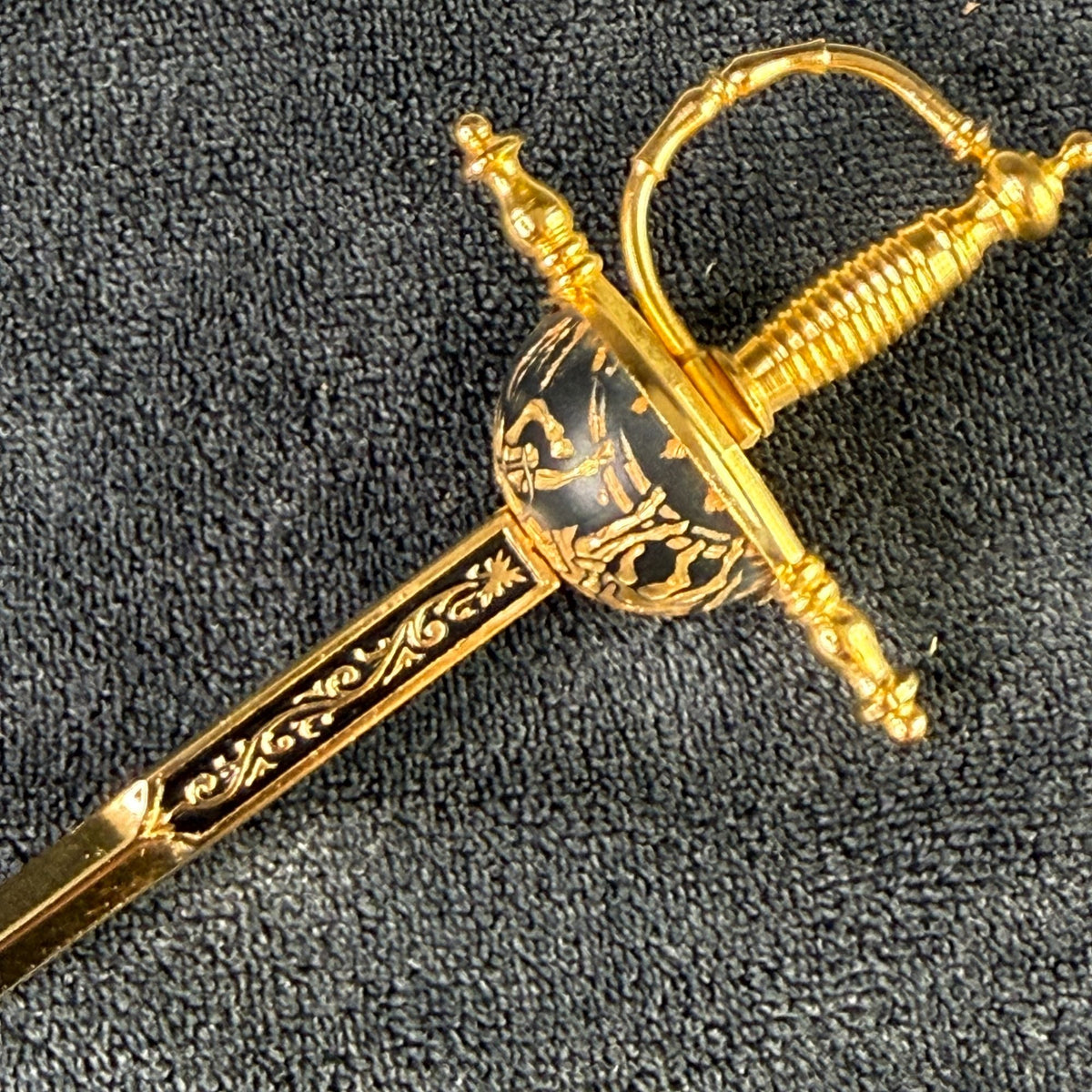 Vintage Toledo Miniature Rapier Sword Letter Opener Conquistador Black Gold