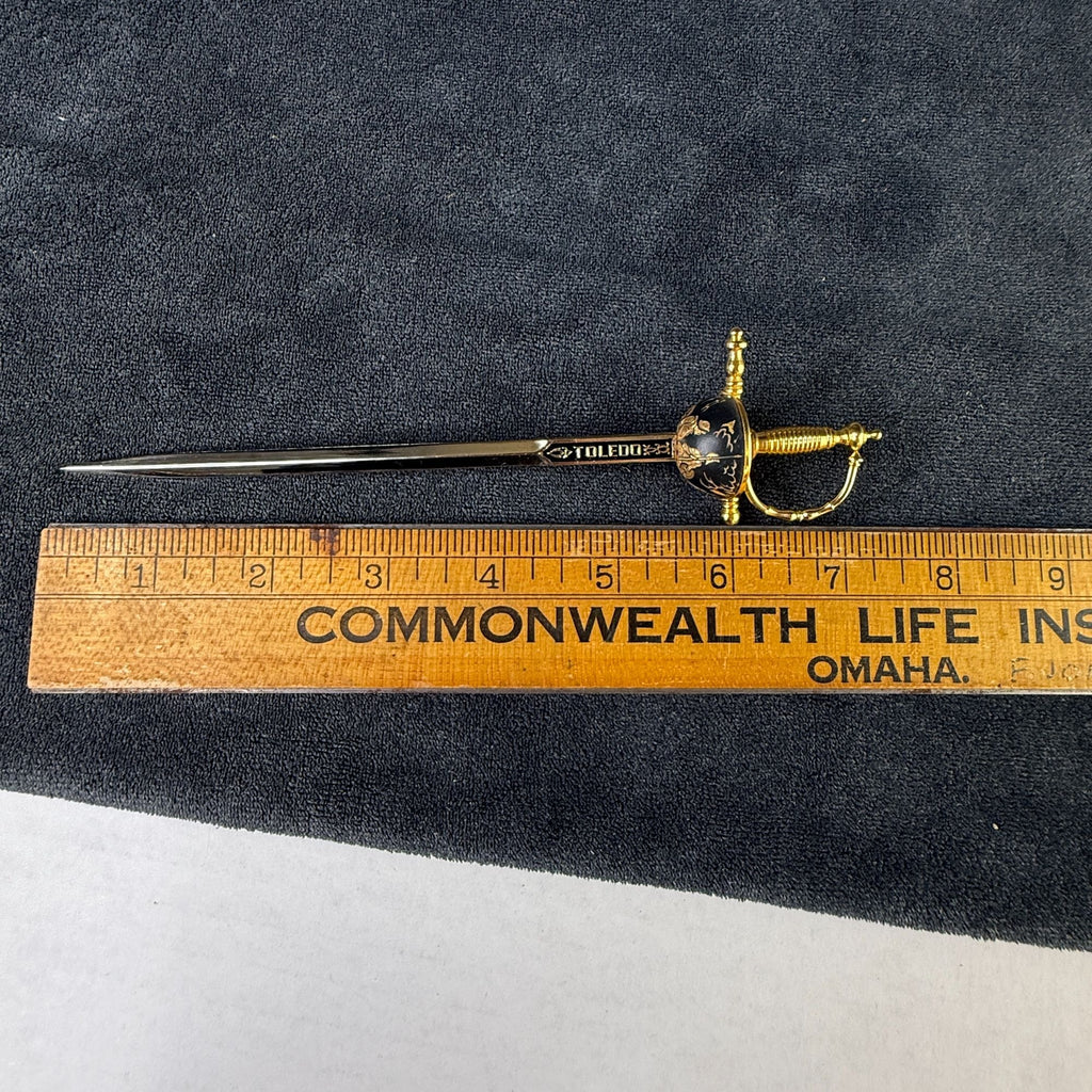 Vintage Toledo Miniature Rapier Sword Letter Opener Conquistador Black Gold