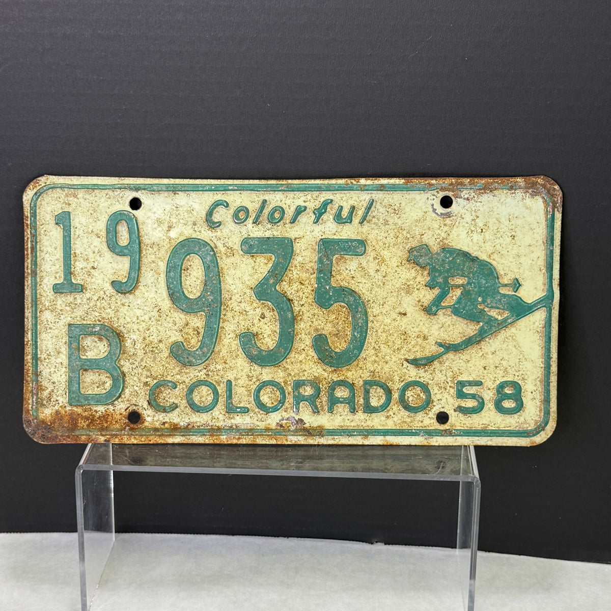 Vintage 1958 Colorado License Plate B 935 Colorful Colorado Skier Graphic