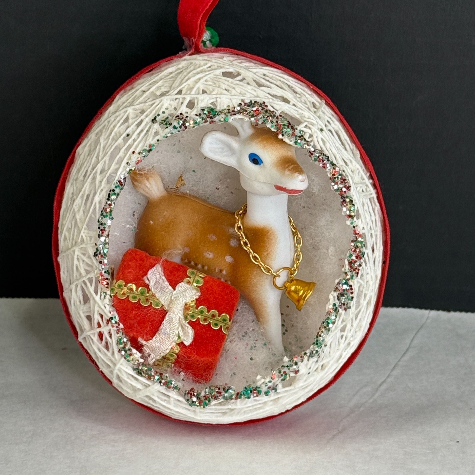 Vintage Diorama Egg String Christmas Ornament Blow Mold Reindeer