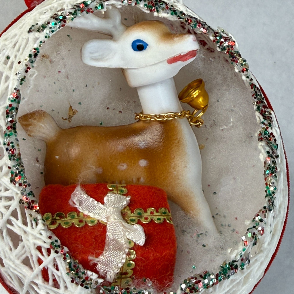 Vintage Diorama Egg String Christmas Ornament Blow Mold Reindeer
