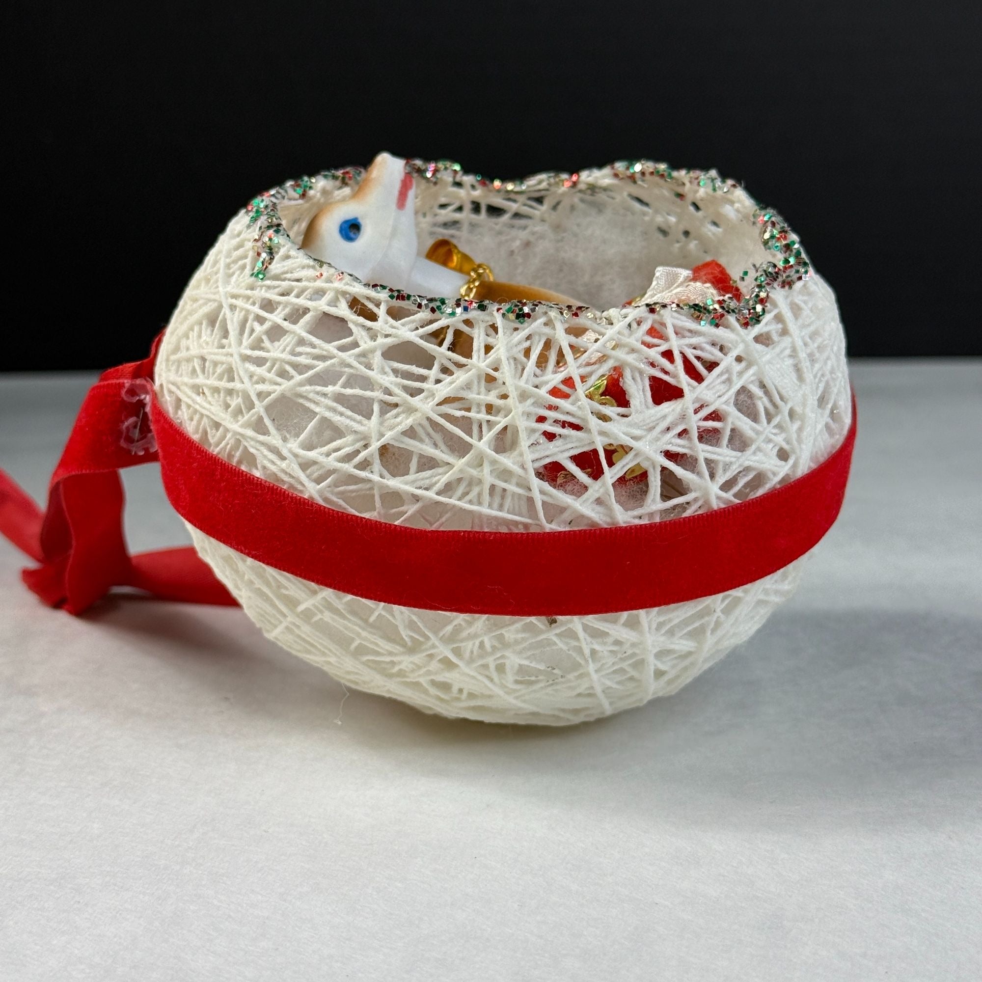 Vintage Diorama Egg String Christmas Ornament Blow Mold Reindeer