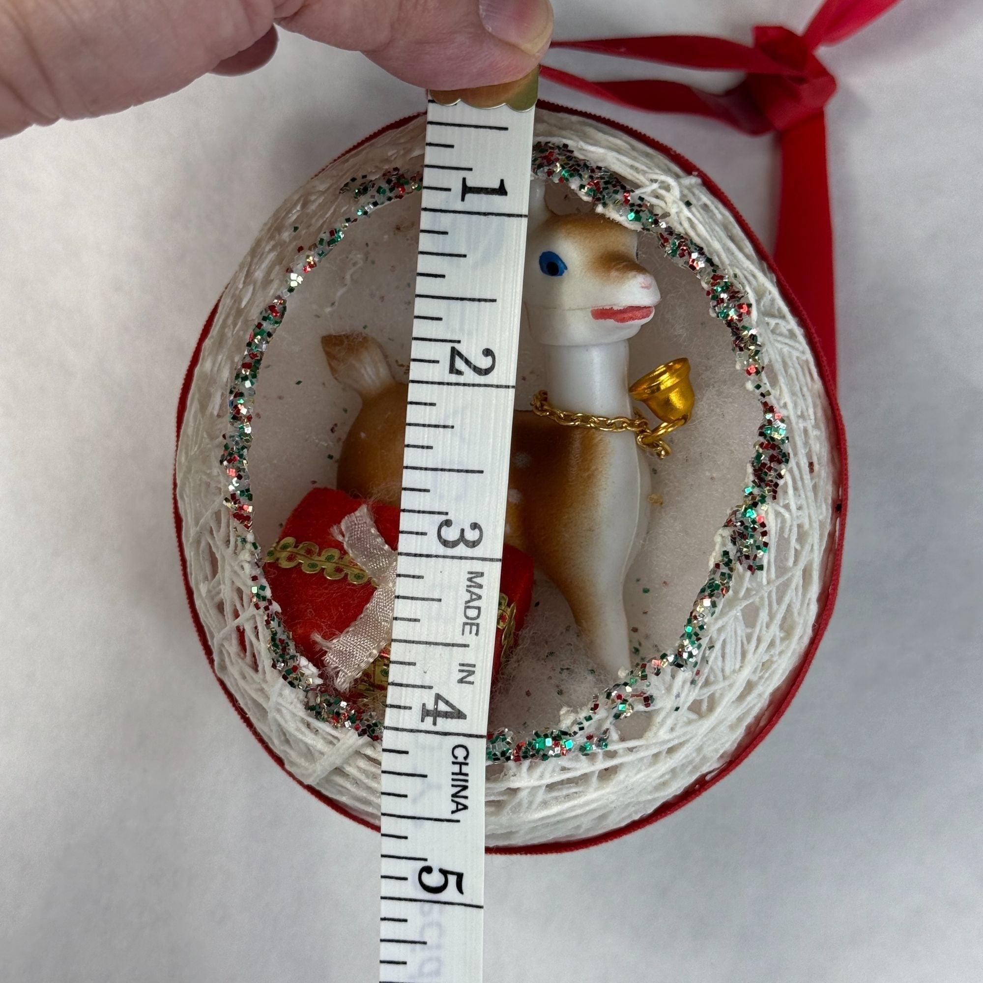 Vintage Diorama Egg String Christmas Ornament Blow Mold Reindeer