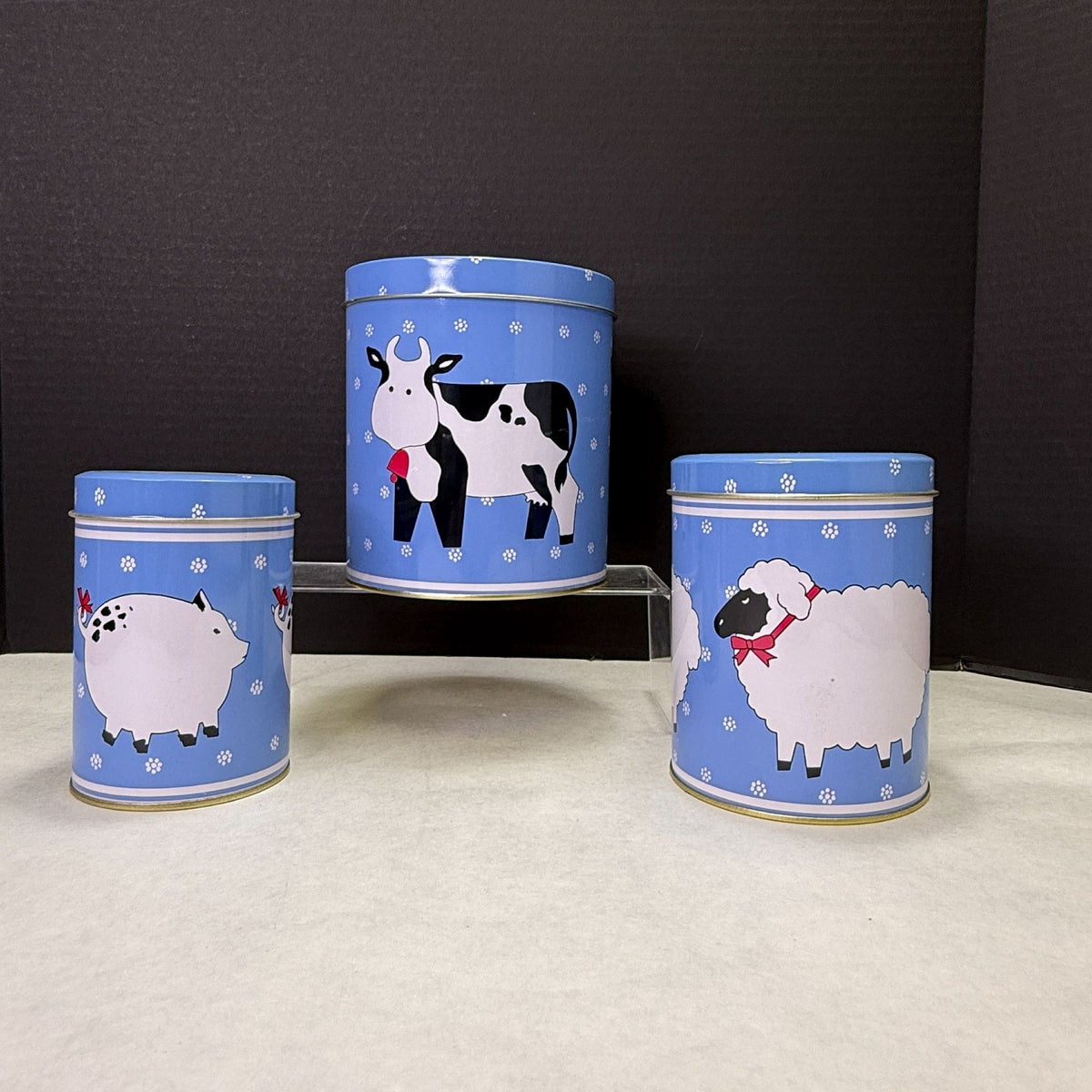 Vintage Farmhouse Metal Nesting Canister Set Cow Sheep Pig